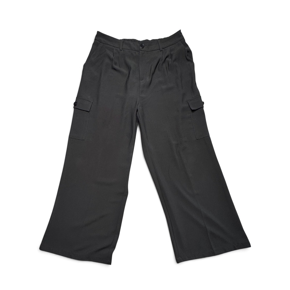 Women XL Black Wide Leg Cargo Pants High Waist Utility Baggy Work Wear Casual